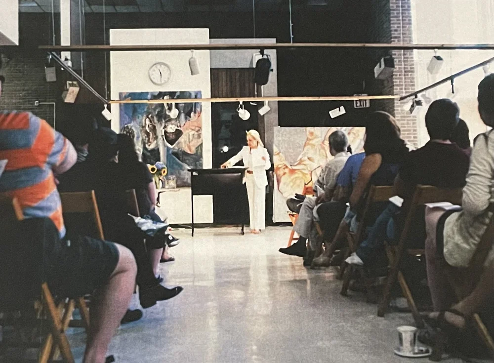 Lisa Hock leading a critique in the Huntington Fine Arts studio